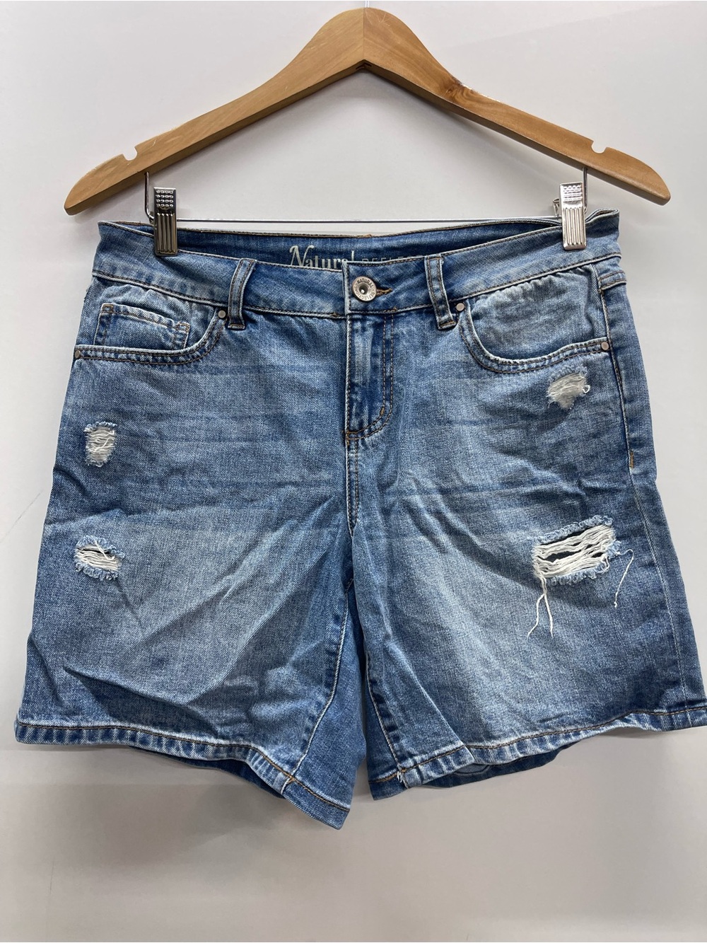 Natural Reflections Distressed Denim Shorts - Light Blue